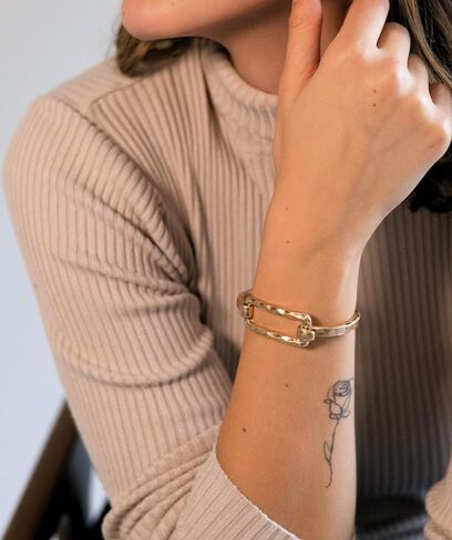 POMINA Boho Fashion Bangle Gold Cuff Bracelet Geometric Shape Tension Bangle Hammered Metal Bracelet for Women Teen in Kuwait