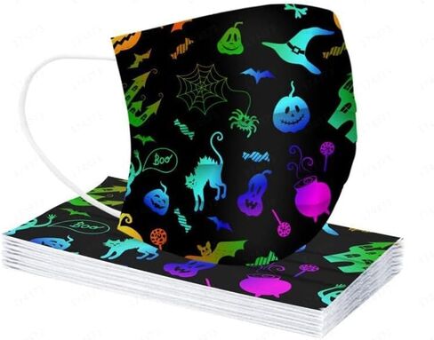 WAWEOOP Fall Halloween Disposable Printed Face_Masks with Designs for Adults,3 Ply Procetive with Nose Wire,50Pcs in Kuwait