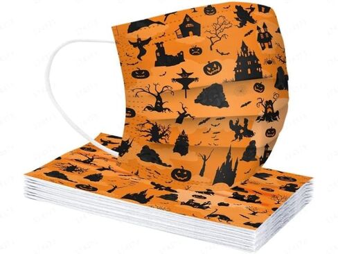 WAWEOOP Fall Halloween Disposable Printed Face_Masks with Designs for Adults,3 Ply Procetive with Nose Wire,50Pcs in Kuwait