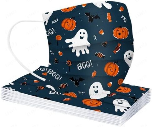 WAWEOOP Fall Halloween Disposable Printed Face_Masks with Designs for Adults,3 Ply Procetive with Nose Wire,50Pcs in Kuwait