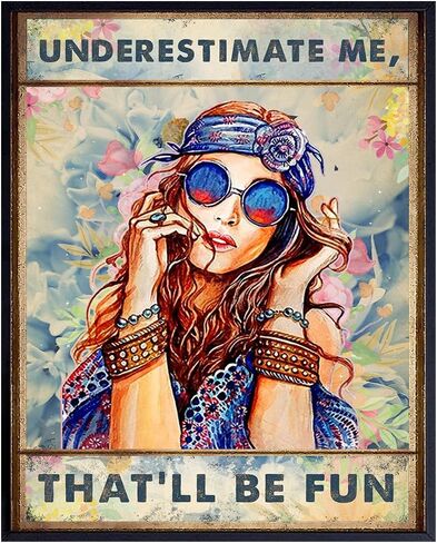 Boho-chic Hippie Wall Art & Decor - Go Ahead Underestimate Me That'll Be Fun - Funny Saying for Women - BFF Best Friend Gift for Woman - Motivation Office Bedroom Living room Home Decor Poster 8x10 in Kuwait