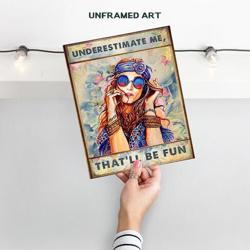 Boho-chic Hippie Wall Art & Decor - Go Ahead Underestimate Me That'll Be Fun - Funny Saying for Women - BFF Best Friend Gift for Woman - Motivation Office Bedroom Living room Home Decor Poster 8x10 in Kuwait