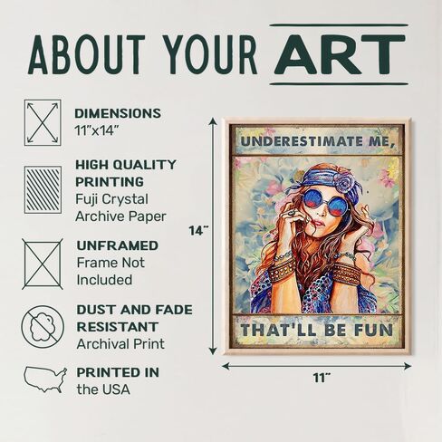 Boho-chic Hippie Wall Art & Decor - Go Ahead Underestimate Me That'll Be Fun - Funny Saying for Women - BFF Best Friend Gift for Woman - Motivation Office Bedroom Living room Home Decor Poster 8x10 in Kuwait