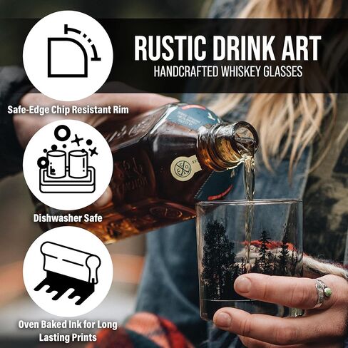 Black Lantern Whiskey Glasses – Mountain Range Rock Glass Set – Set of 2-11oz. Tumbler Glasses - Barware and Kitchen Glasses - Drinking Glasses - Glassware for Scotch Bourbon and Whiskey in Kuwait