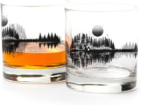 Black Lantern Whiskey Glasses – Mountain Range Rock Glass Set – Set of 2-11oz. Tumbler Glasses - Barware and Kitchen Glasses - Drinking Glasses - Glassware for Scotch Bourbon and Whiskey in Kuwait