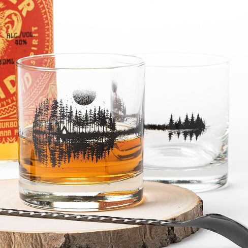 Black Lantern Whiskey Glasses – Mountain Range Rock Glass Set – Set of 2-11oz. Tumbler Glasses - Barware and Kitchen Glasses - Drinking Glasses - Glassware for Scotch Bourbon and Whiskey in Kuwait