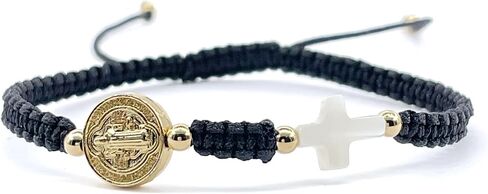 CRUZONE Hand-Woven Red Thread Bracelet for Women with St. Benedict Medal and Small Nacre Cross - Adjustable Size and Perfect for Women in Kuwait