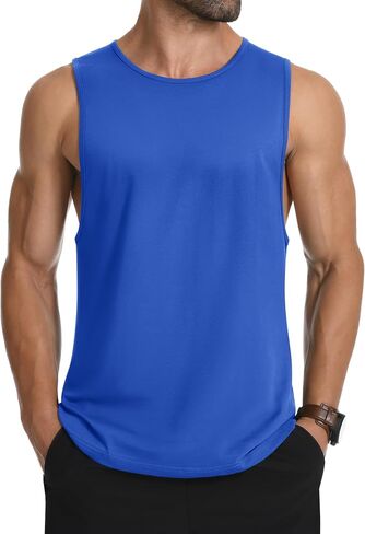 MAGCOMSEN Mens Workout Cut Off Shirt Sleeveless Muscle Shirts Athletic Cotton Tank Tops Gym Fitted Tanks Summer Running in Saudi Arabia