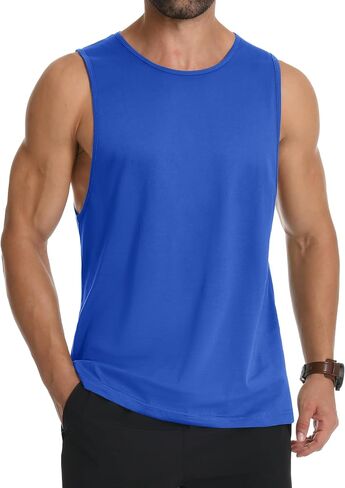 MAGCOMSEN Mens Workout Cut Off Shirt Sleeveless Muscle Shirts Athletic Cotton Tank Tops Gym Fitted Tanks Summer Running in Saudi Arabia