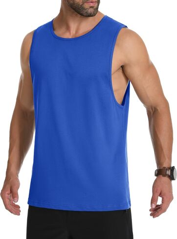MAGCOMSEN Mens Workout Cut Off Shirt Sleeveless Muscle Shirts Athletic Cotton Tank Tops Gym Fitted Tanks Summer Running in Saudi Arabia