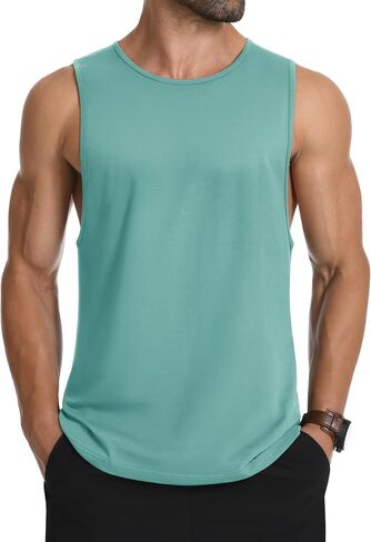 MAGCOMSEN Mens Workout Cut Off Shirt Sleeveless Muscle Shirts Athletic Cotton Tank Tops Gym Fitted Tanks Summer Running in Kuwait