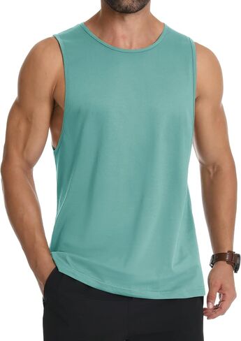 MAGCOMSEN Mens Workout Cut Off Shirt Sleeveless Muscle Shirts Athletic Cotton Tank Tops Gym Fitted Tanks Summer Running in Kuwait