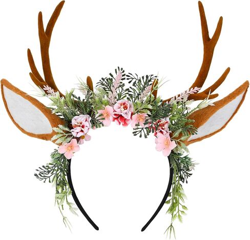 MOSTORY Handmade White Antler Headband Forest Butterfly Headpiece Woodland Deer Horns Hairband Fairy Flower Crown for Women Girls Renaissance Wedding Halloween Cosplay Photo Shoot in Kuwait