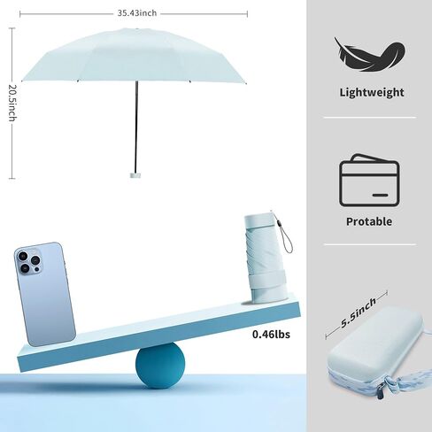 Dlin Small Mini Travel Sun Umbrella for Purse With Case, Compact UV Umbrella Protection, Lightweight & Portable parasol, Outdoor Sun&Rain Umbrellas for Women and Girls in Saudi Arabia