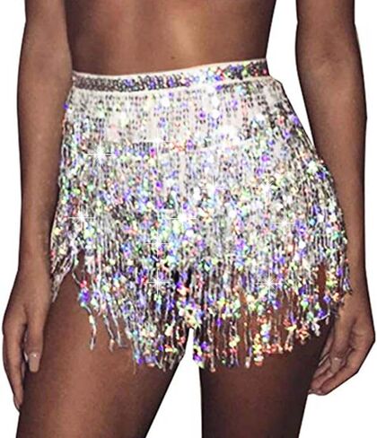 GRAEEN Hip Skirts Rave Fringe Skirt Belly Dance Hip Scarf Sequin Tassel Skirt for Women and Girls in Saudi Arabia