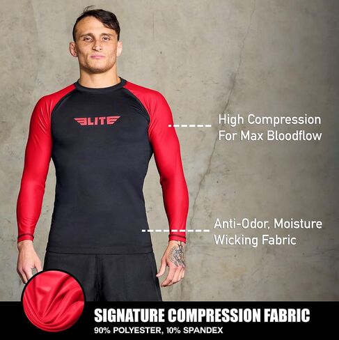 Elite Sports Men's Jiu Jitsu BJJ Rash Guard, Long Full Sleeve Compression Shirt for Sports Nogi Training in Saudi Arabia