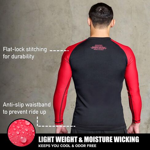 Elite Sports Men's Jiu Jitsu BJJ Rash Guard, Long Full Sleeve Compression Shirt for Sports Nogi Training in Saudi Arabia