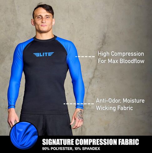Elite Sports Men's Jiu Jitsu BJJ Rash Guard, Long Full Sleeve Compression Shirt for Sports Nogi Training, IBJJF Rank Color in Saudi Arabia