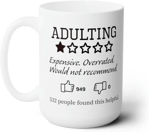 Funny Gift Mug, Adulting, Would Not Recommend" 1-Star Review Ceramic Coffee Cup/Tea Mug 11oz in Saudi Arabia
