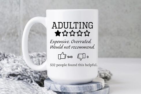 Funny Gift Mug, Adulting, Would Not Recommend" 1-Star Review Ceramic Coffee Cup/Tea Mug 11oz in Saudi Arabia