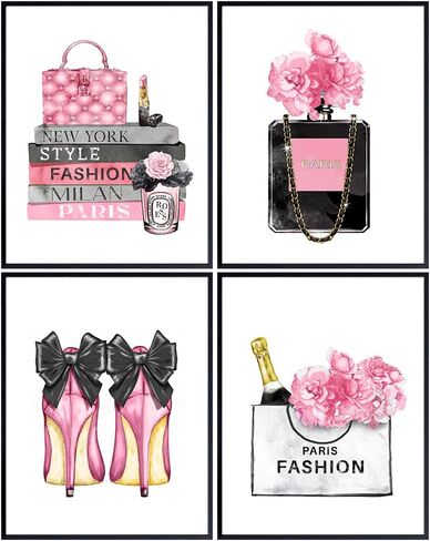 Designer Handbags, Shoes, Perfume Wall Art - Glam Wall Decor - High Fashion Artwork Pictures, Prints Posters Set - Luxury Couture for Women, Teens Room, Girls Bedroom - 4-8x10 Unframed prints in Kuwait