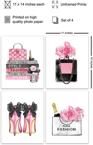 Designer Handbags, Shoes, Perfume Wall Art - Glam Wall Decor - High Fashion Artwork Pictures, Prints Posters Set - Luxury Couture for Women, Teens Room, Girls Bedroom - 4-8x10 Unframed prints in Kuwait