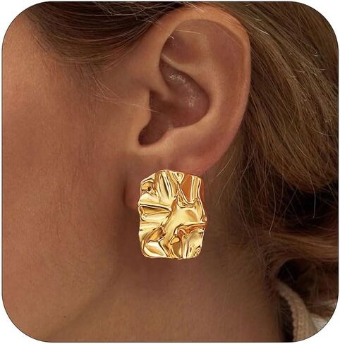 tosgmy مكتنزة الذهب مستطيل أقراط للنساء، الذهب بيان الأقراط لذيذ سميكة أقراط الذهب مربع القلب اللؤلؤ التجاعيد غير النظامية انخفاض القرط الأقراط الهندسية الحد الأدنى للنساء الفتيات العصرية هدية المجوهرات in Kuwait