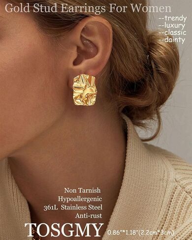 tosgmy مكتنزة الذهب مستطيل أقراط للنساء، الذهب بيان الأقراط لذيذ سميكة أقراط الذهب مربع القلب اللؤلؤ التجاعيد غير النظامية انخفاض القرط الأقراط الهندسية الحد الأدنى للنساء الفتيات العصرية هدية المجوهرات in Kuwait