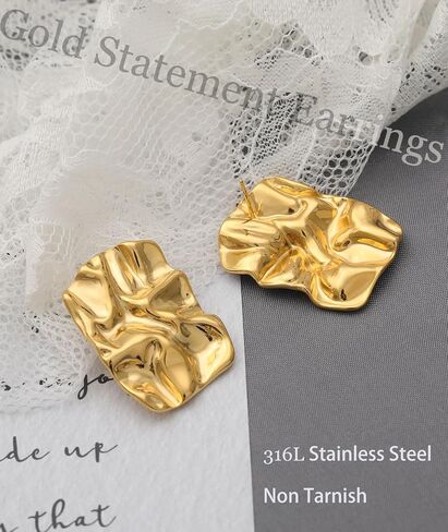 tosgmy مكتنزة الذهب مستطيل أقراط للنساء، الذهب بيان الأقراط لذيذ سميكة أقراط الذهب مربع القلب اللؤلؤ التجاعيد غير النظامية انخفاض القرط الأقراط الهندسية الحد الأدنى للنساء الفتيات العصرية هدية المجوهرات in Kuwait