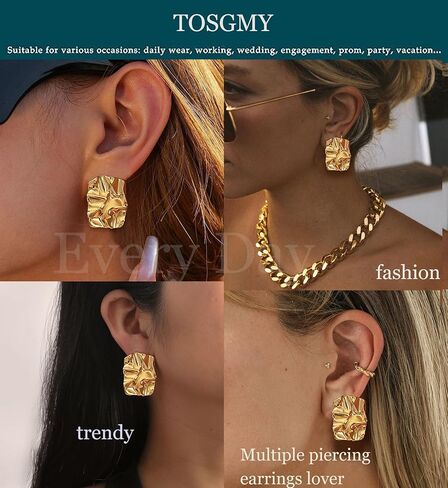 tosgmy مكتنزة الذهب مستطيل أقراط للنساء، الذهب بيان الأقراط لذيذ سميكة أقراط الذهب مربع القلب اللؤلؤ التجاعيد غير النظامية انخفاض القرط الأقراط الهندسية الحد الأدنى للنساء الفتيات العصرية هدية المجوهرات in Kuwait