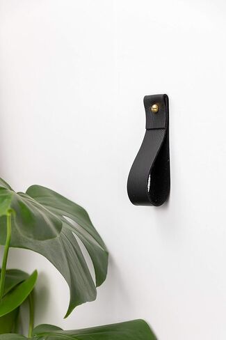 KEYAIIRA - Medium Brown Leather Wall Hook, wall hanging strap towel hook for wall leather loop strap for scarf storage boat paddle holder minimal towel bar rack storage in Kuwait