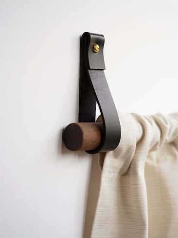 KEYAIIRA - Medium Brown Leather Wall Hook, wall hanging strap towel hook for wall leather loop strap for scarf storage boat paddle holder minimal towel bar rack storage in Kuwait