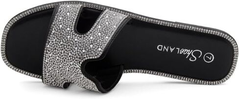 Herstyle Showstopper Womens Flat Sandals Fashion Rhinestone Slides Black Gold Silver Dressy Flat Sandals Open Toe Slip on Slippers Casual Bling Sandal for Summer in Saudi Arabia