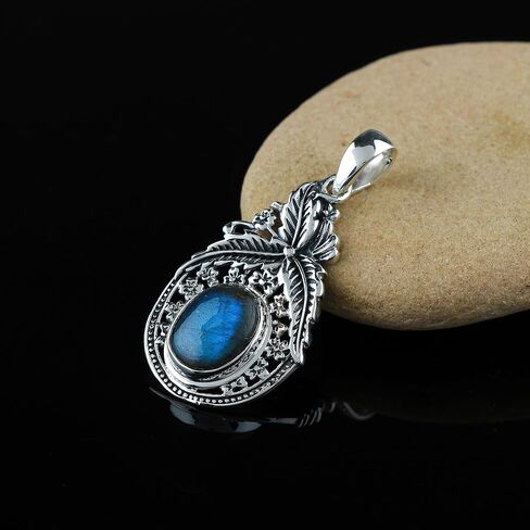 DEVMUKTI Solid 925 Sterling Silver Pendant, Natural Lapis Lazuli Gemstone Cabochon Bezel Pendant, Designer Bohemian Handmade Elegant Jewelry Minimalist Gift for Her in Kuwait