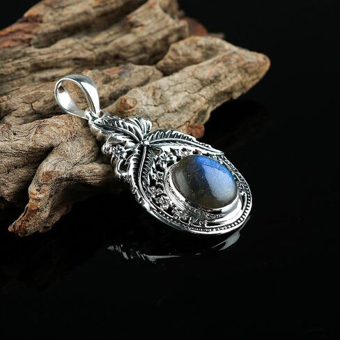 DEVMUKTI Solid 925 Sterling Silver Pendant, Natural Lapis Lazuli Gemstone Cabochon Bezel Pendant, Designer Bohemian Handmade Elegant Jewelry Minimalist Gift for Her in Kuwait