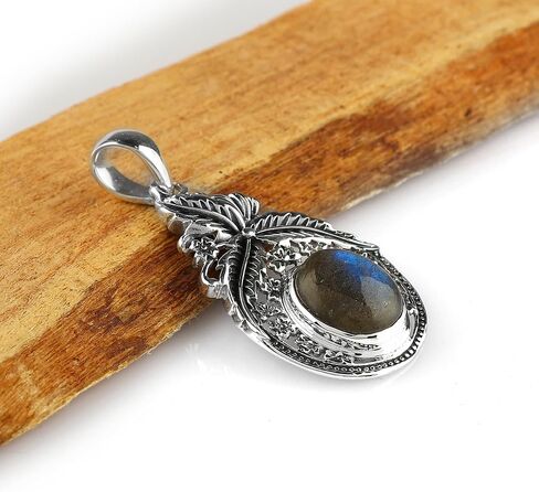 DEVMUKTI Solid 925 Sterling Silver Pendant, Natural Lapis Lazuli Gemstone Cabochon Bezel Pendant, Designer Bohemian Handmade Elegant Jewelry Minimalist Gift for Her in Kuwait