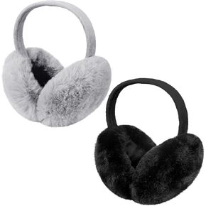 Fuyamp 2 عبوة من أغطية الأذن القابلة للطي من الفرو الصناعي للشتاء في الهواء الطلق، أغطية للأذنين الناعمة من الفرو للنساء والرجال في الطقس البارد (رمادي أسود) in Kuwait