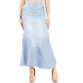 Women's Juniors/Plus Size Elastic Waist Mermaid Shape Stretch Denim Long Skirt