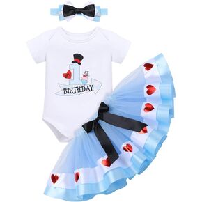 IMEKIS Toddler Baby Girls 1st Birthday Outfit Romper + Tutu Skirt + Headband Cake Smash Photo Shoot Clothes Set