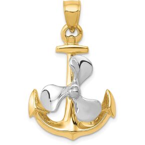 Avariah Gold 10k Two-tone 3-D Anchor w/Moveable Propeller Pendant - 27mm
