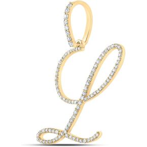 10kt Yellow Gold Womens Round Diamond L Initial Letter Pendant 1/2 Cttw