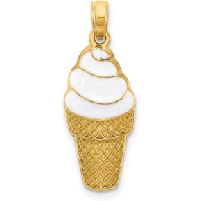 Charm Pendant 14K Yellow Gold 25 mm 9 Enameled Vanilla Ice Cream Cone