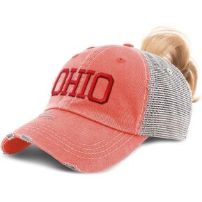 Custom Womens Ponytail Cap Ohio State USA America B Embroidery Cotton