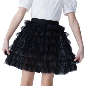 Girl Tutu Tulle Skirt Elastic High Waist Layered Mesh Tiered A-line Black White Pink Blue Skirt for Girl 6-14 Years
