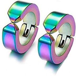2 Pcs Unisex Ear Cuffs Non Piercing Clip-on Small Hoop Adjustable Earrings Non-Pierced Ear Clip Fake Ear Hoops Personality Punk Rock Style Round Titanium Steel No Pierced Ear Bone Clip Ear Buckle No Hole Earrings Without Piercing
