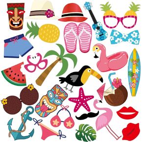 Hawaiian-Theme Summer Party-Decorations Photo-Booth Props - 27pcs Tropical Aloha Beach Pool Flamingo Sunglasses Photography Decor, Kid Adult Tiki Birthday Baby Shower Favors Supplies Ouruola