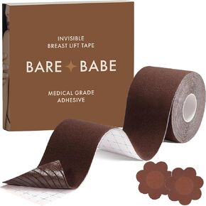 Bare Babe Boob Tape for Breast Lift - Breast Lift Tape - 10 Satin Nipple Pasties - Hypoallergenic Boobtape - Strapless Bra