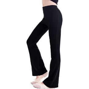 Girl's Leggings High Waisted Flare Leggings Pants, Cotton Black Bell Bottoms for Girls, Full Length Jazz Dance Pants