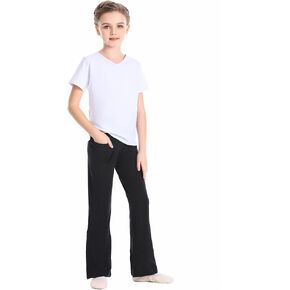 Girl's Leggings High Waisted Flare Leggings Pants, Cotton Black Bell Bottoms for Girls, Full Length Jazz Dance Pants