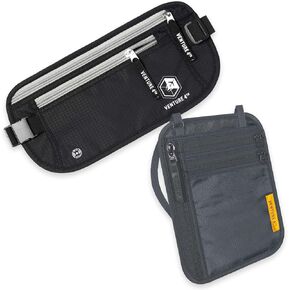 Travel Money Belt and Neck Wallet Bundle - RFID Blocking Technology to Keep your Cash, Credit Cards, Passports and Phone Safe